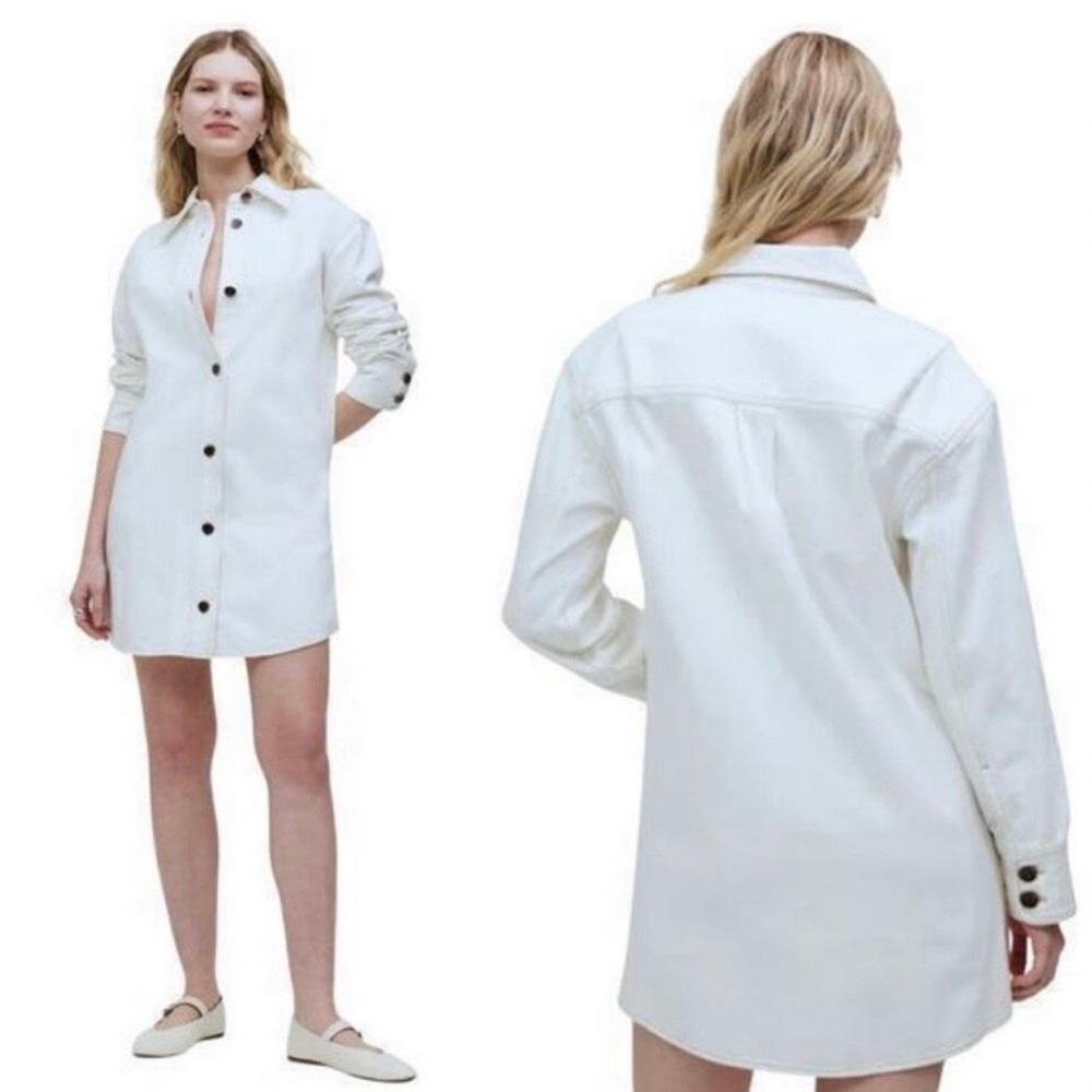 madewell np203 denim oversized mini shirtdress tile white, women x-small xs